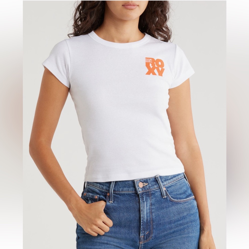Roxy Wave Rib T tee Shirt top baby‎ doll tee white medium NWT